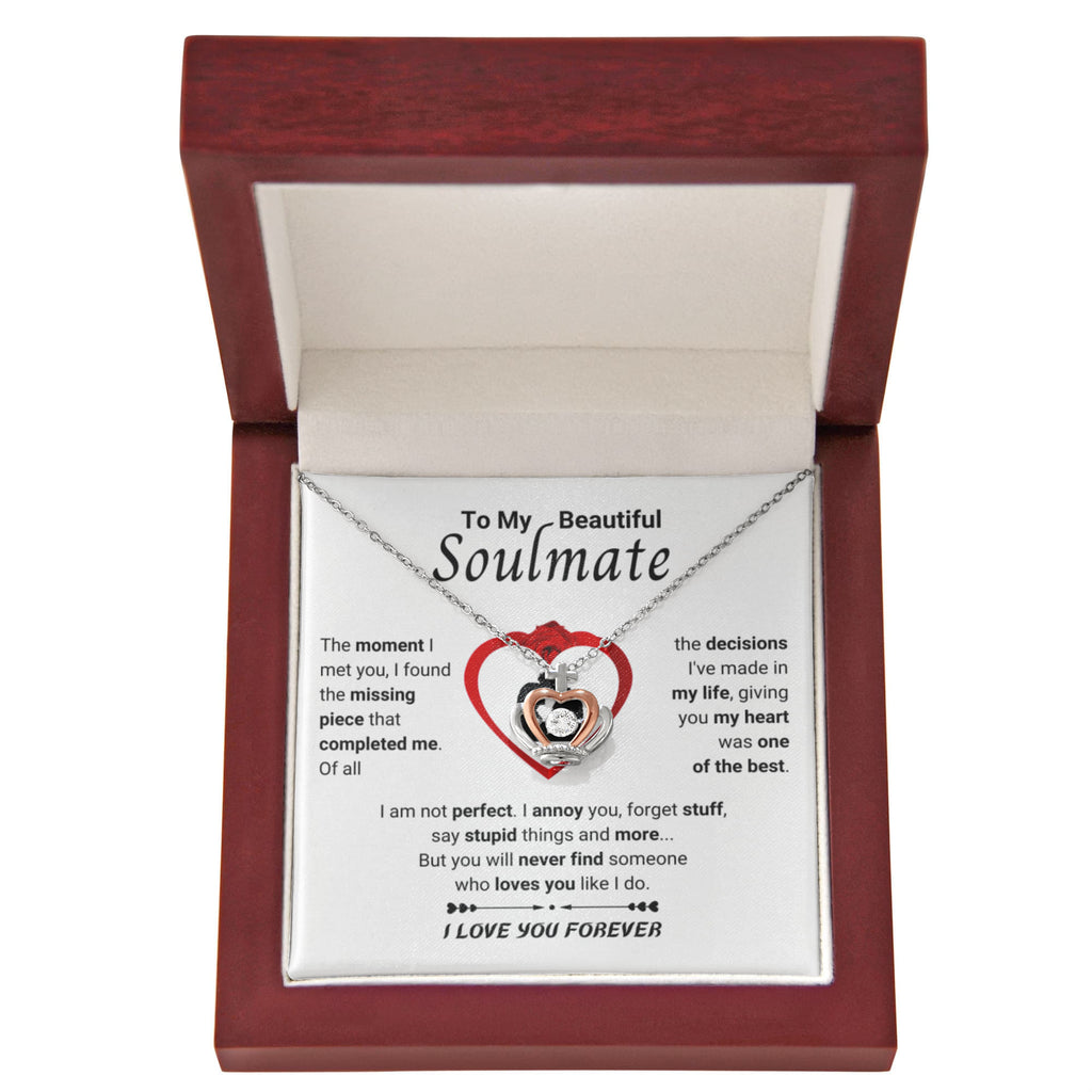 To My Beautiful Soulmate Necklace - Gift for Her for Birthday & Sweet Romantic Surprises - Crown Pendant Necklace