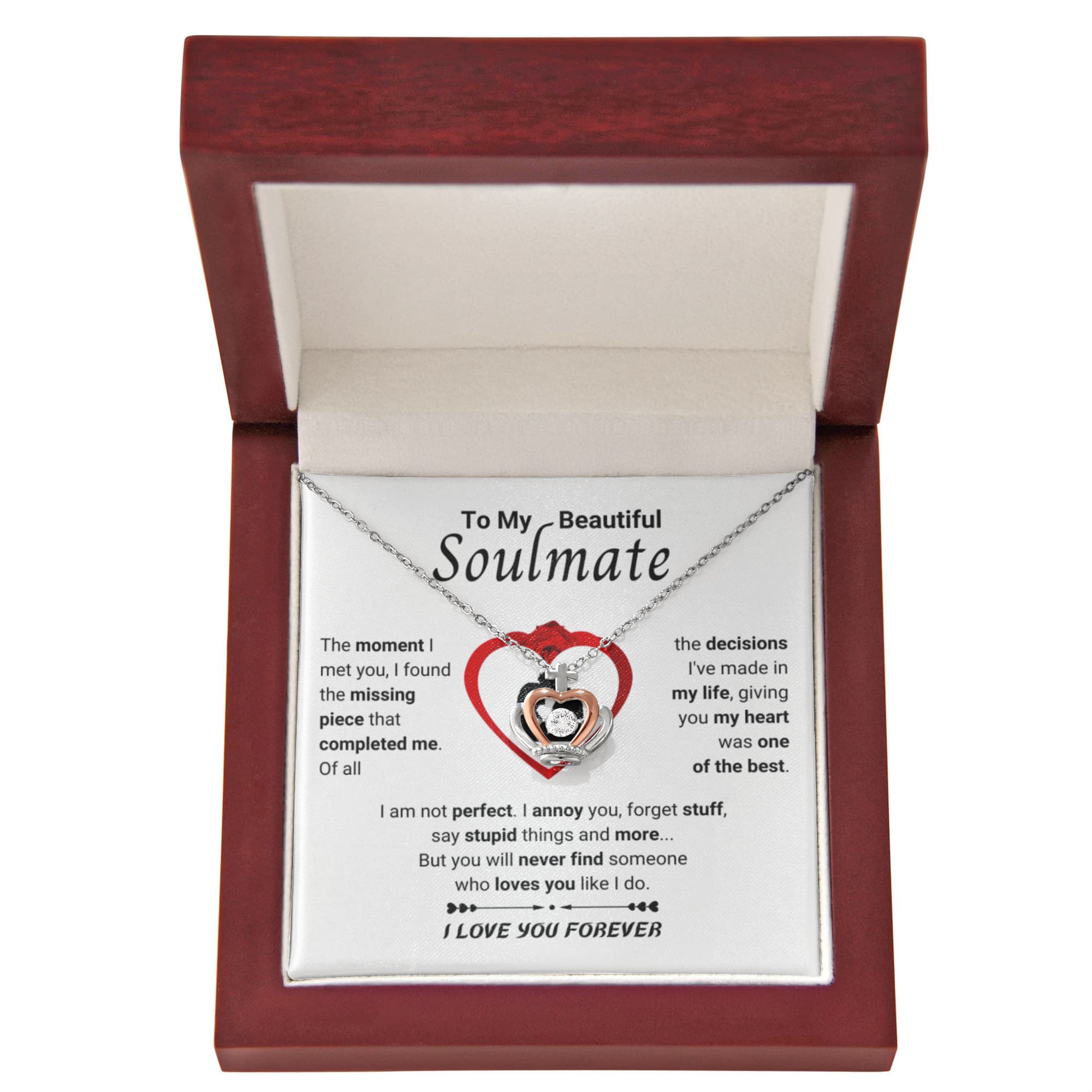 To My Beautiful Soulmate Necklace - Gift for Her for Birthday & Sweet Romantic Surprises - Crown Pendant Necklace