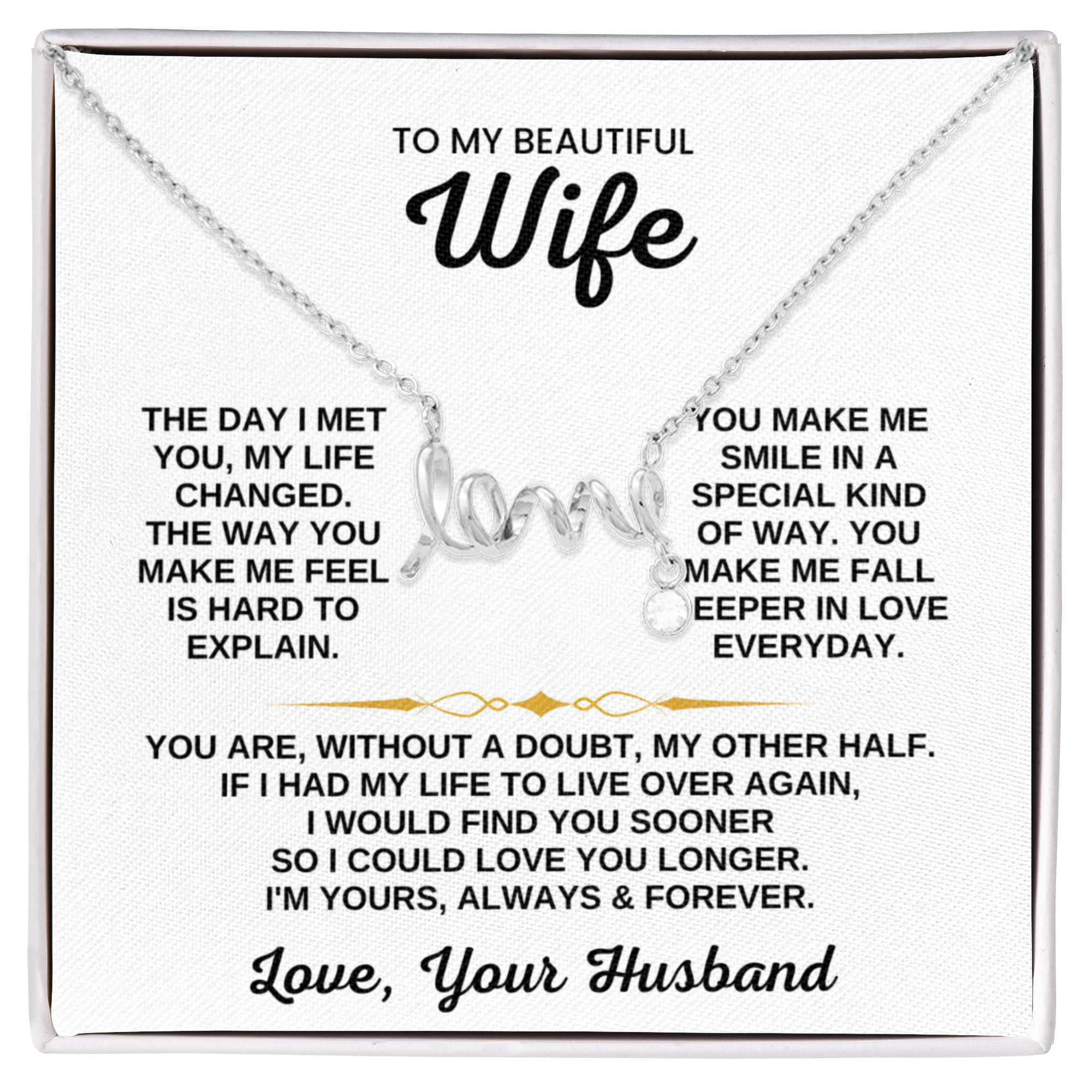 To My Wife Necklace - Sweet Love Gift from Husband - Scripted Love Necklace