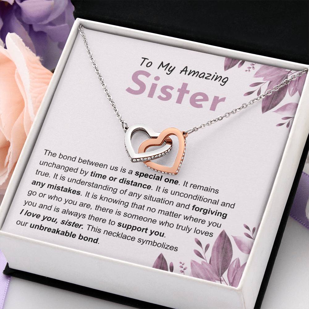 Sentimental Gift for Sister - The bond between us is a special one - Interlocking Hearts Necklace