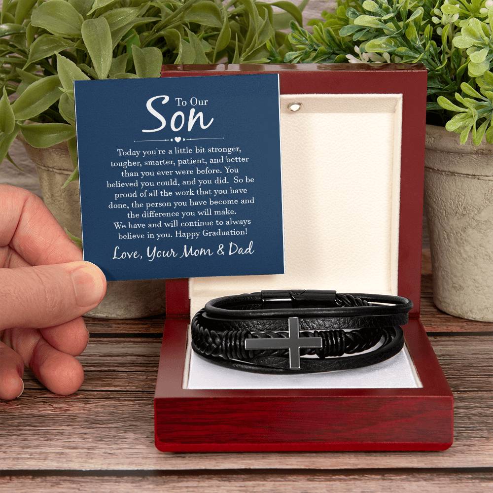 Son Gift from Parents – Birthday, Graduation, Holiday – Men’s Cross Bracelet