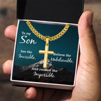 To My Son Necklace - Receive the impossible - Artisan Cross with Cuban Link Chain