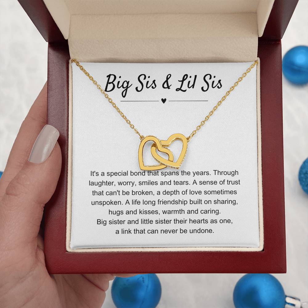 Big Sis & Lil Sis Gift - It's a special bond that spans the years - Gift for Sisters - Interlocking Hearts Necklace