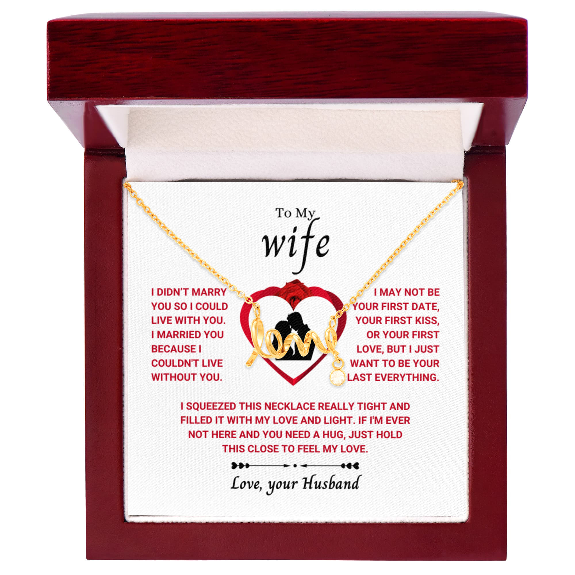 To My Wife Necklace - Soulmate Jewelry Gift from Husband for Birthday, Anniversary & Valentine’s Day - Scripted Love Necklace