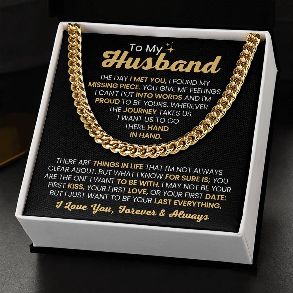 Cuban Link Chain for Husband - The Day I Met You - Birthday, Anniversary & Christmas Gift from Wife