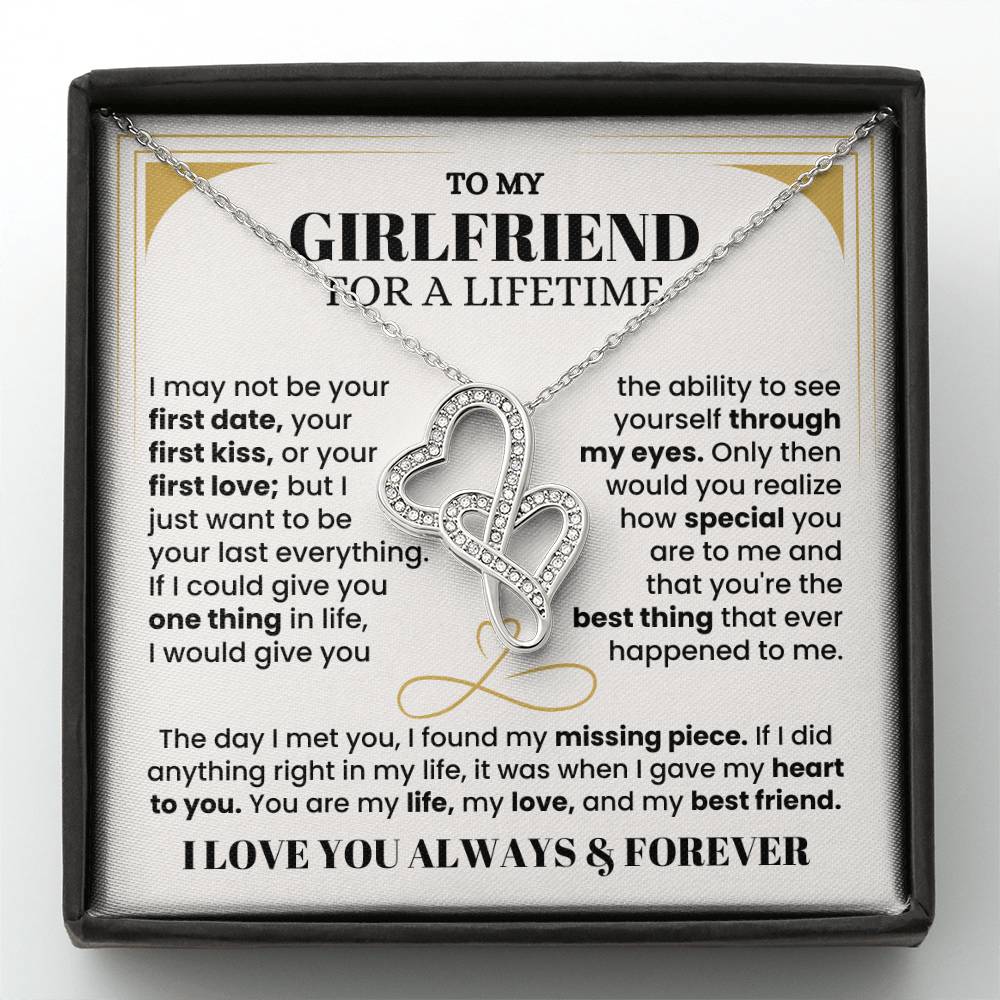 To My Girlfriend Necklace - Soulmate Jewelry Gift for Valentine’s Day, Birthday - Heart-to-heart Pendant Necklace