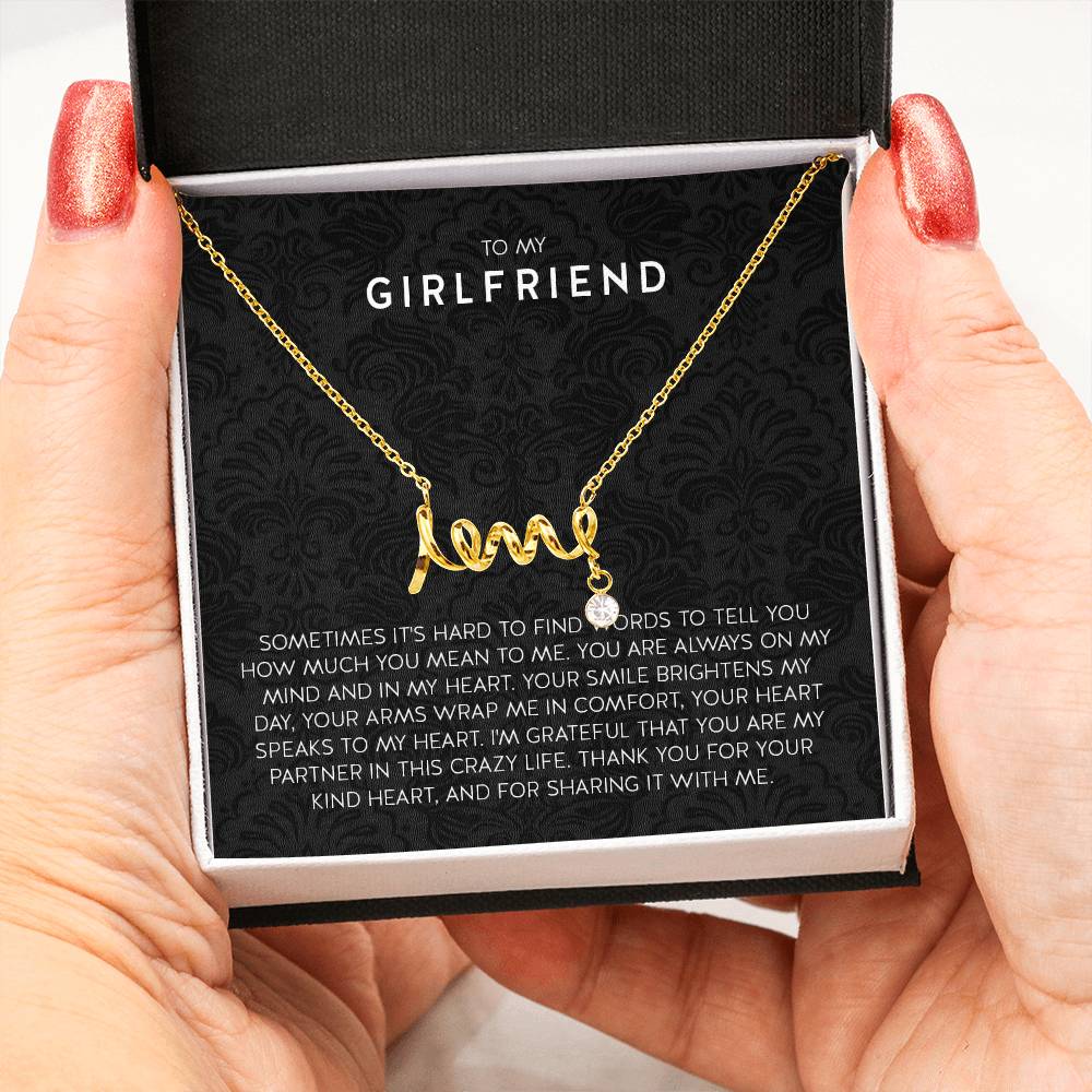 To My Girlfriend Necklace - Romantic Jewelry Gift for Christmas, Valentine’s Day & Surprises - Scripted Love Necklace