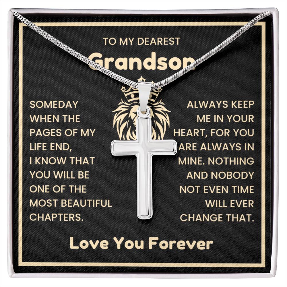 To My Dearest Grandson Necklace - Gift for Grandson - Always keep me in your heart - Artisan Cross Necklace