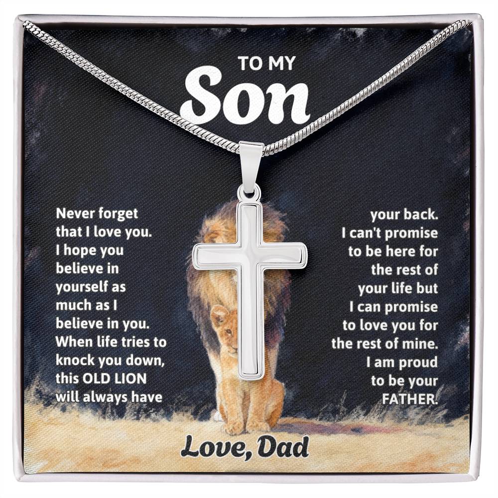 To My Son Necklace - Gift for Son from Dad - Never forget that I love you - Artisan Cross Necklace