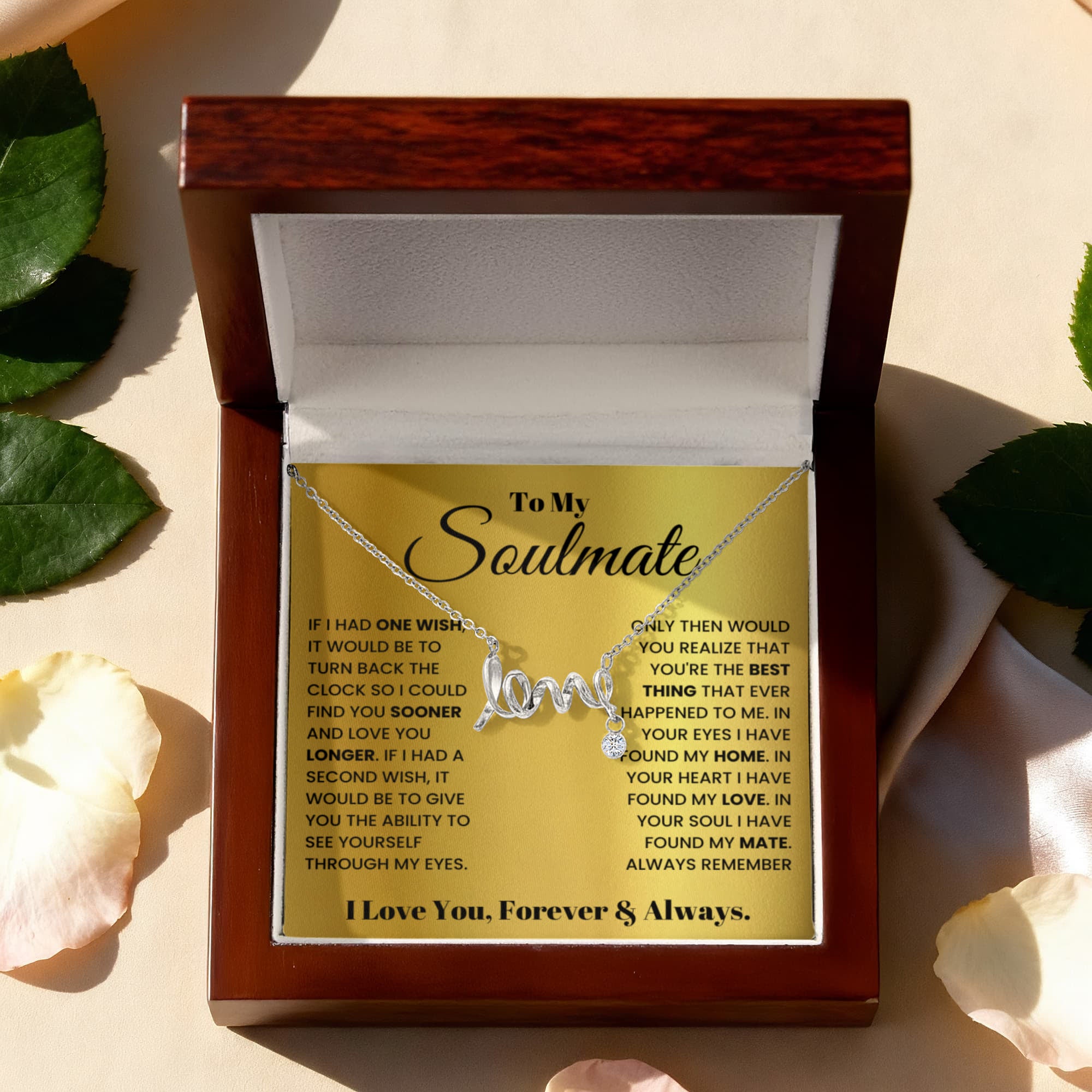 To My Soulmate Necklace - Soulmate Jewelry Gift for Valentine’s Day, Birthday & Romantic Celebrations - Scripted Love Necklace