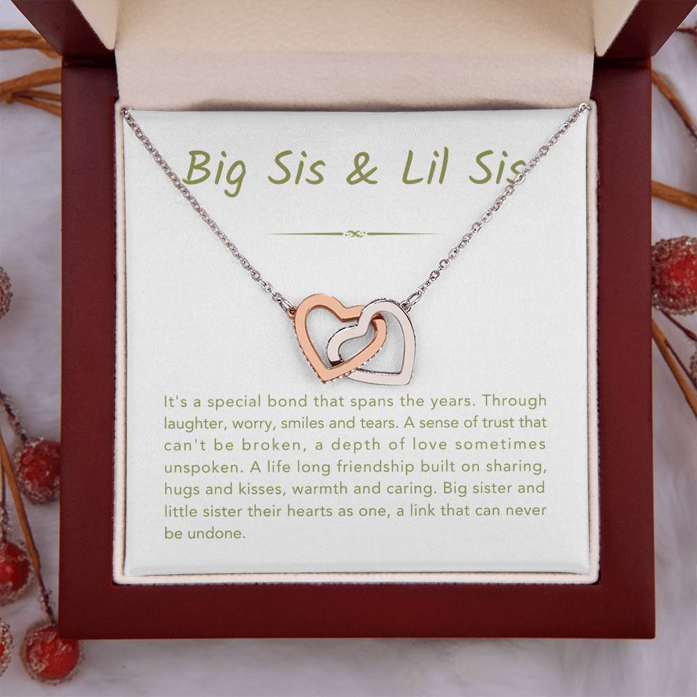 Big Sis & Lil Sis Necklace - It's a special bond that spans the years - Gift for Sisters - Interlocking Hearts Necklace