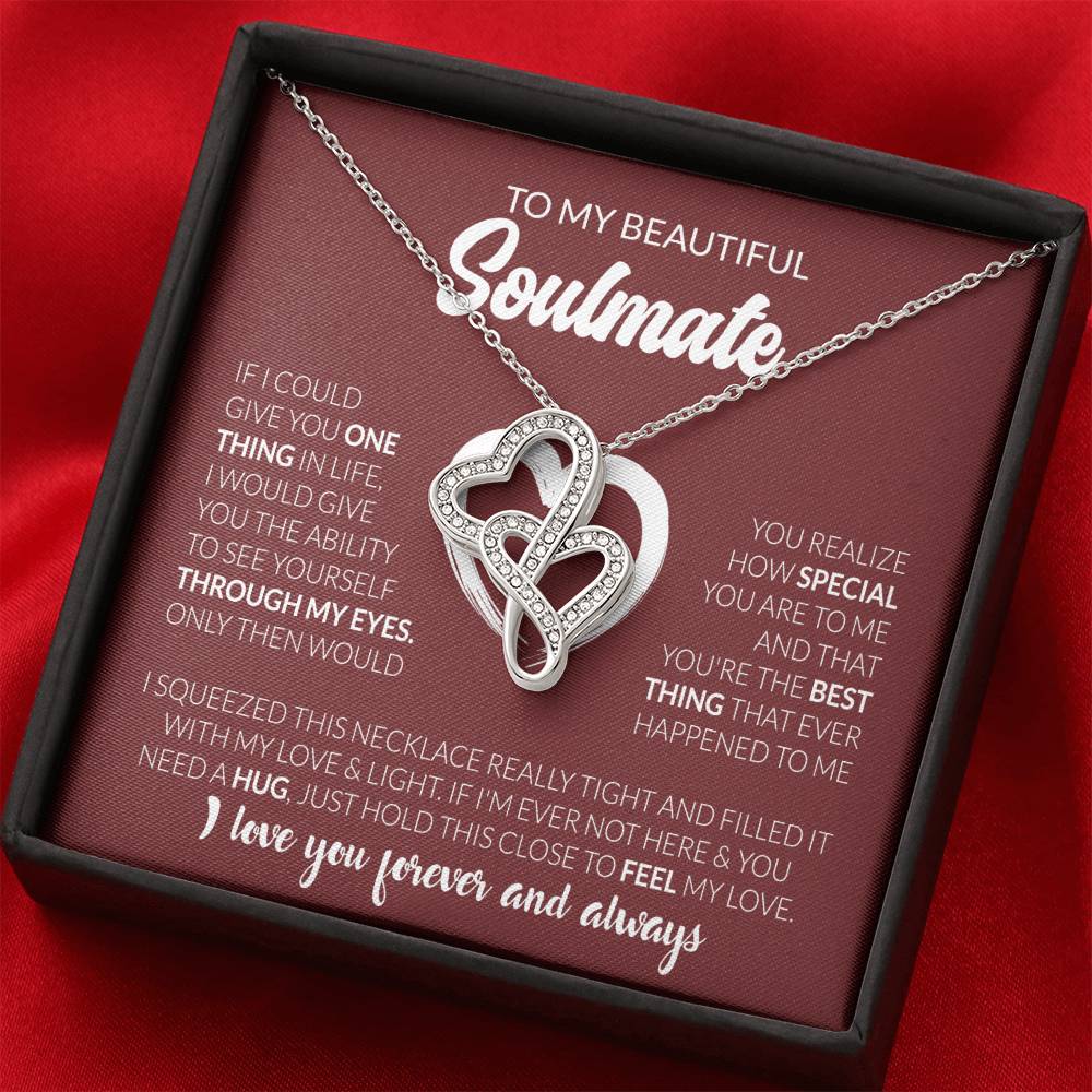 To My Beautiful Soulmate Necklace - Soulmate Jewelry Gift for Her for Birthday & Valentine’s Day - Heart-to-heart Pendant Necklace