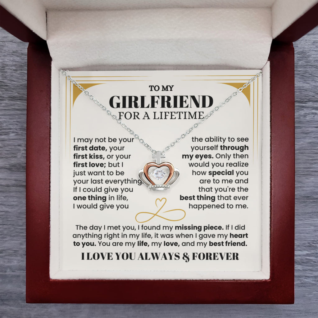 To My Girlfriend Necklace - Romantic Jewelry Gift for Christmas, Valentine’s Day & Surprises - Crown Pendant Necklace
