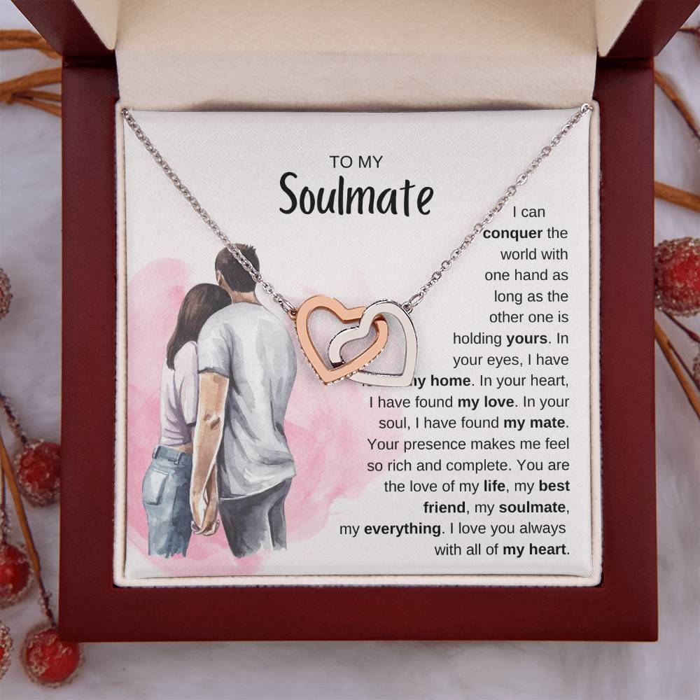 To My Soulmate Necklace - Perfect Gift for Romantic Celebrations & Appreciation Days - Interlocking Hearts Necklace