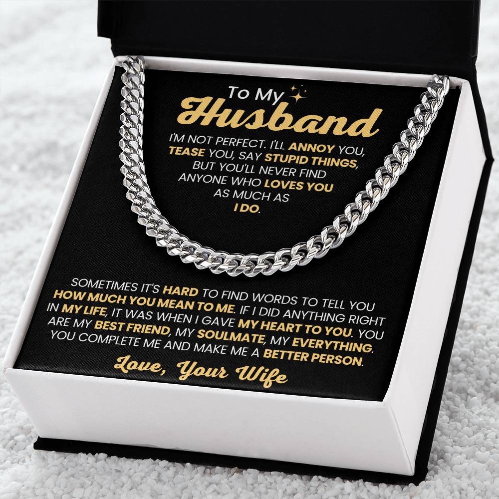 To My Husband Necklace - I am not perfect - Christmas, Birthday & Valentine’s Day Gift from Wife