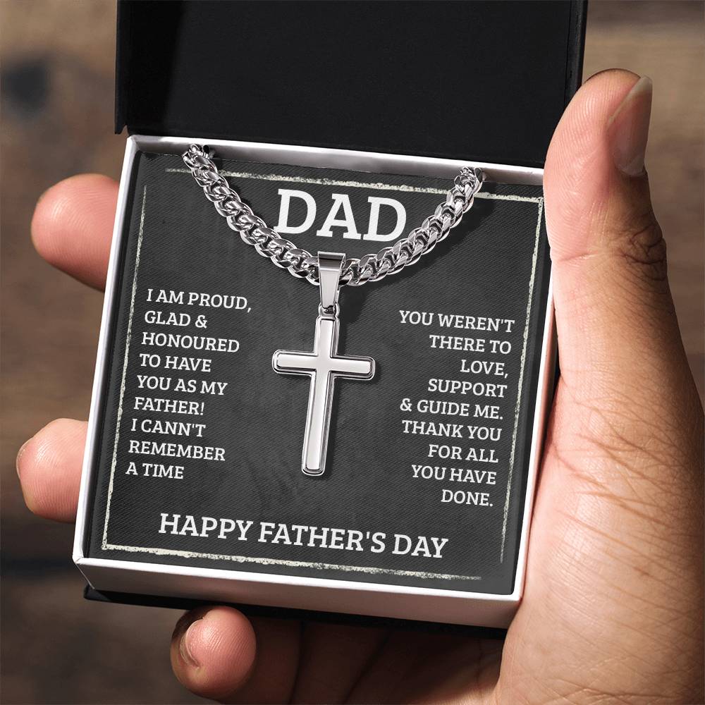 Dad - I'm proud - Artisan Cross with Cuban Link Chain - Father's Day Gift
