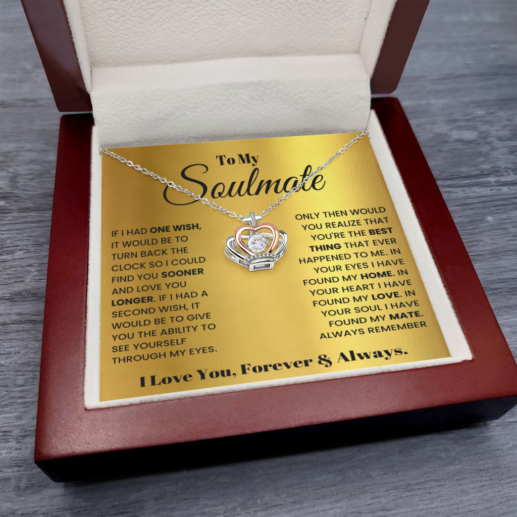 To My Soulmate Necklace - Soulmate Jewelry Gift for Valentine’s Day, Birthday & Romantic Celebrations - Crown Pendant Necklace