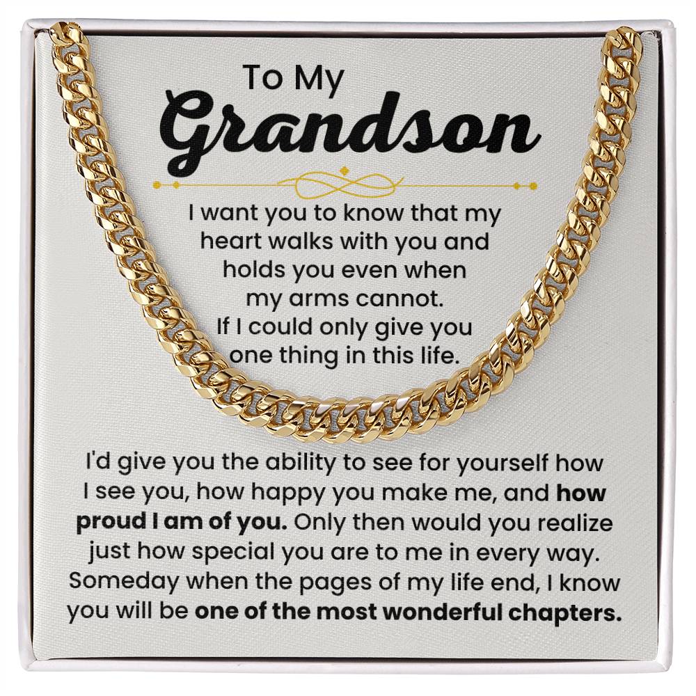 To My Grandson Necklace – Holiday Gift for Grandson Graduation – Cuban Link Chain