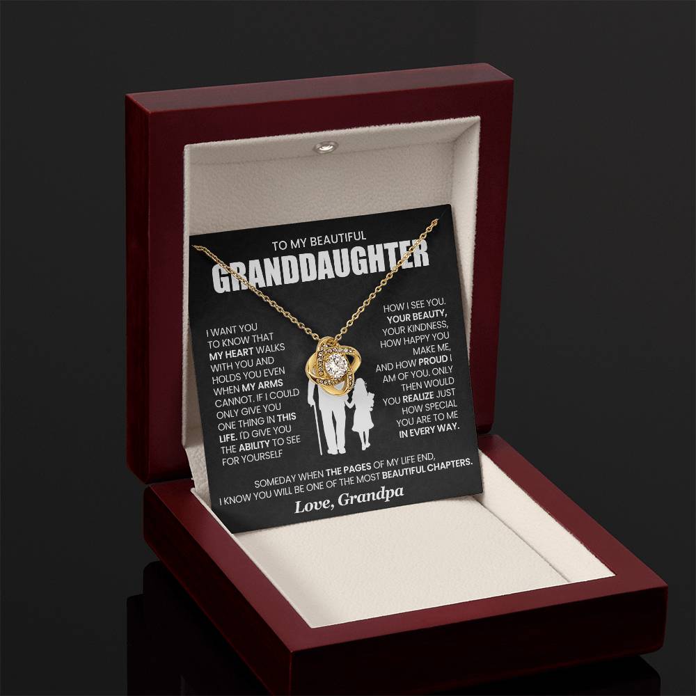 To My Granddaughter Necklace – Present for Granddaughter Birthday, Christmas from Grandpa – Love Knot Necklace