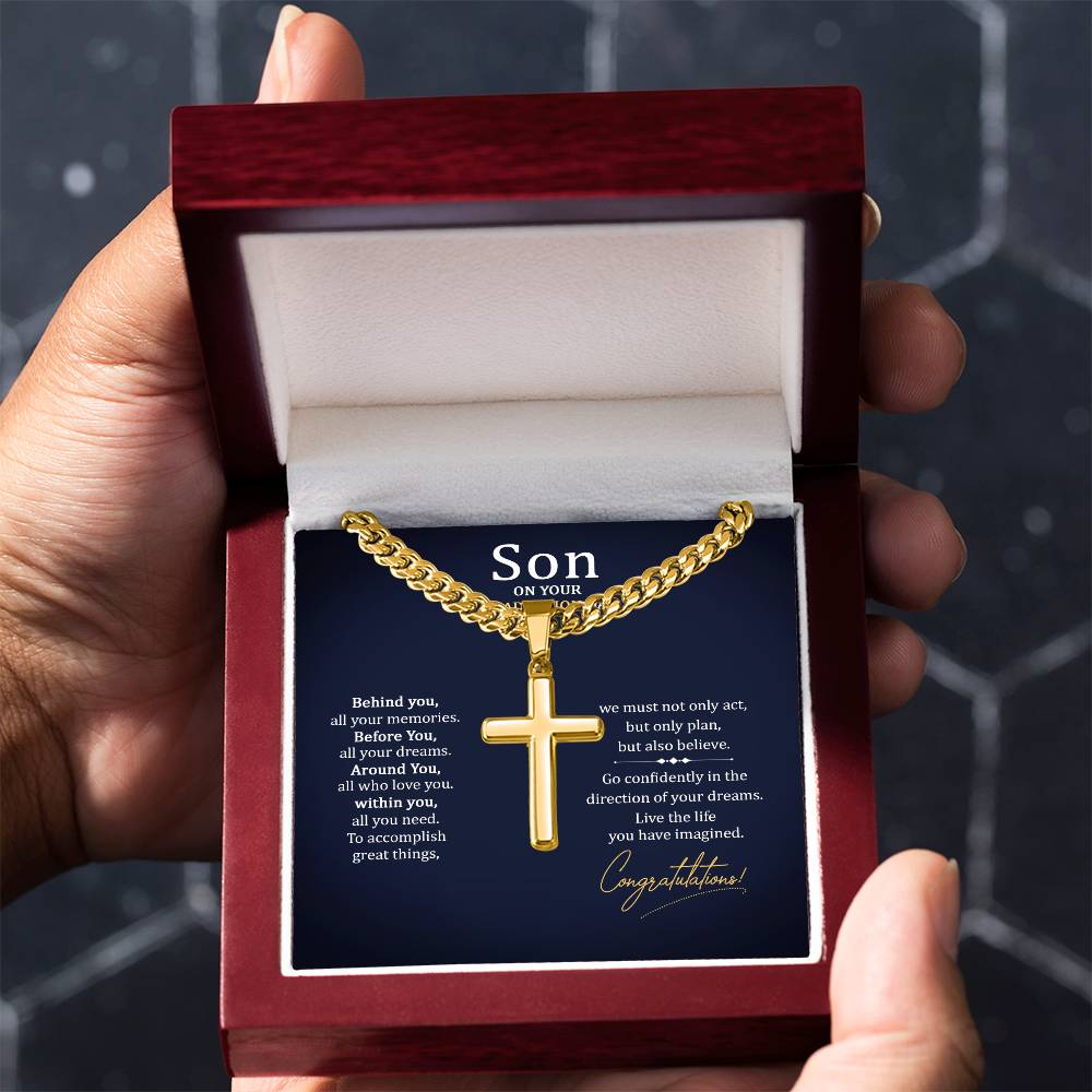Graduation Gift for Son - Congratulations - Artisan Cross with Cuban Link Chain