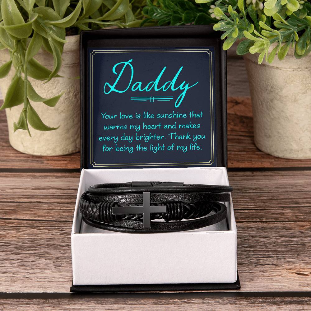 Daddy - your love is like sunshine - Gift for Dad - Men's Cross Bracelet