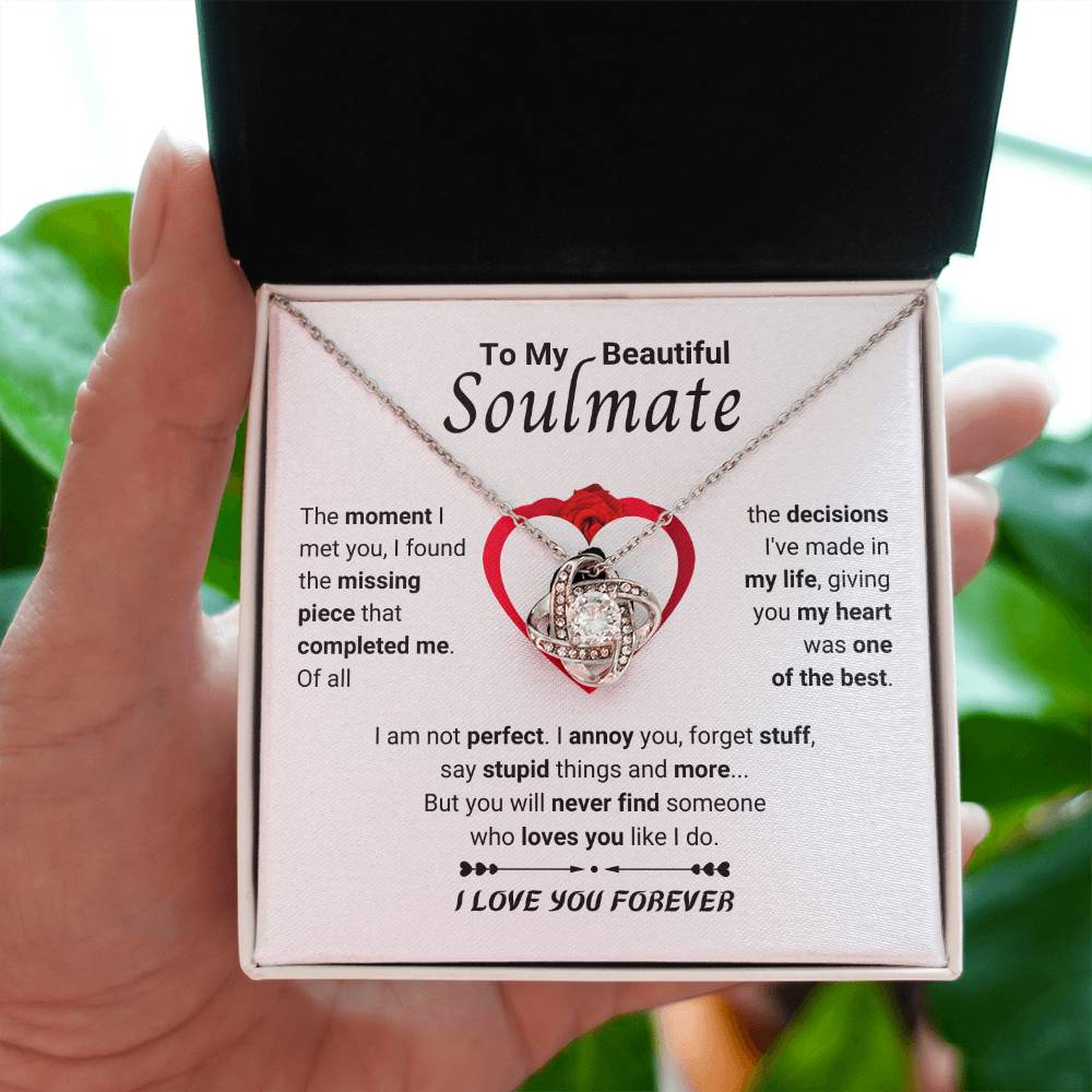To My Beautiful Soulmate Necklace - Soulmate Gift for Her for Holiday Celebrations & Romance - Love Knot Necklace