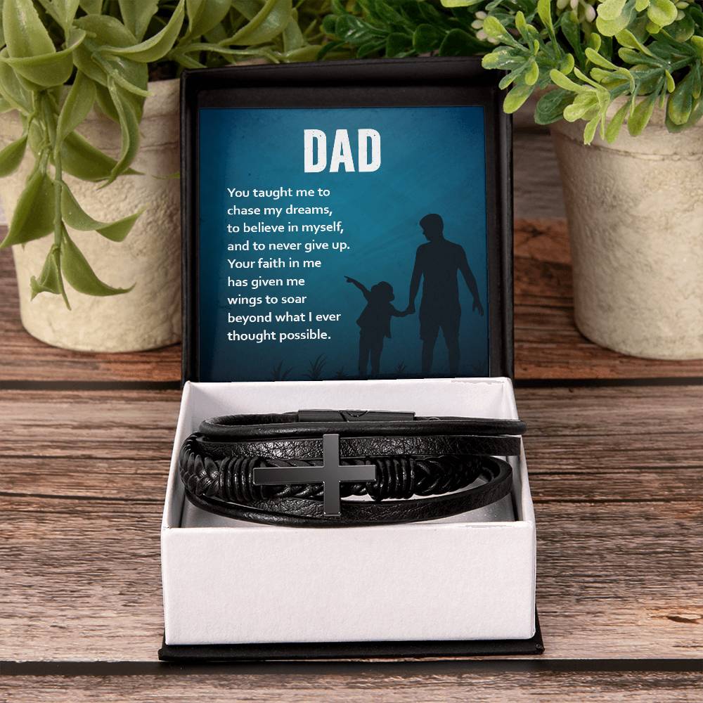Gift for Dad - You taught Me To Chase My Dreams - Men's Cross Bracelet