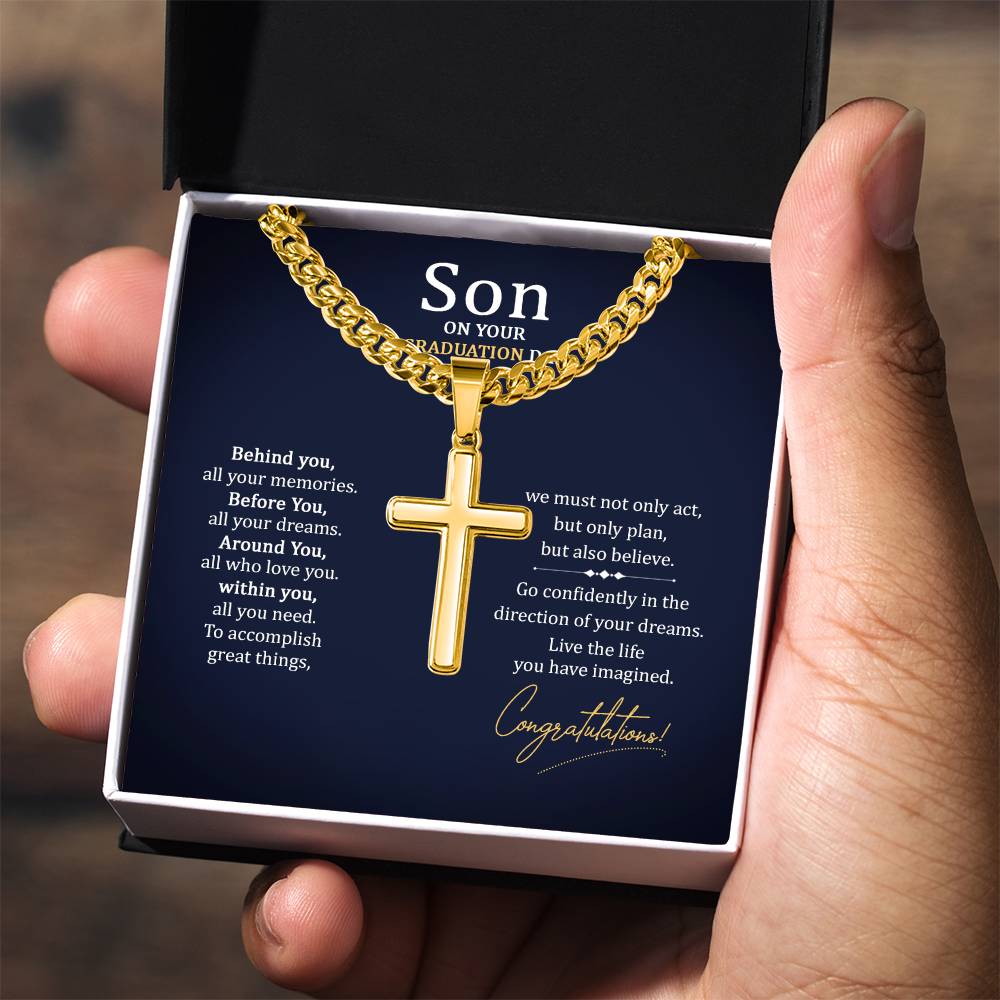 Graduation Gift for Son - Congratulations - Artisan Cross with Cuban Link Chain