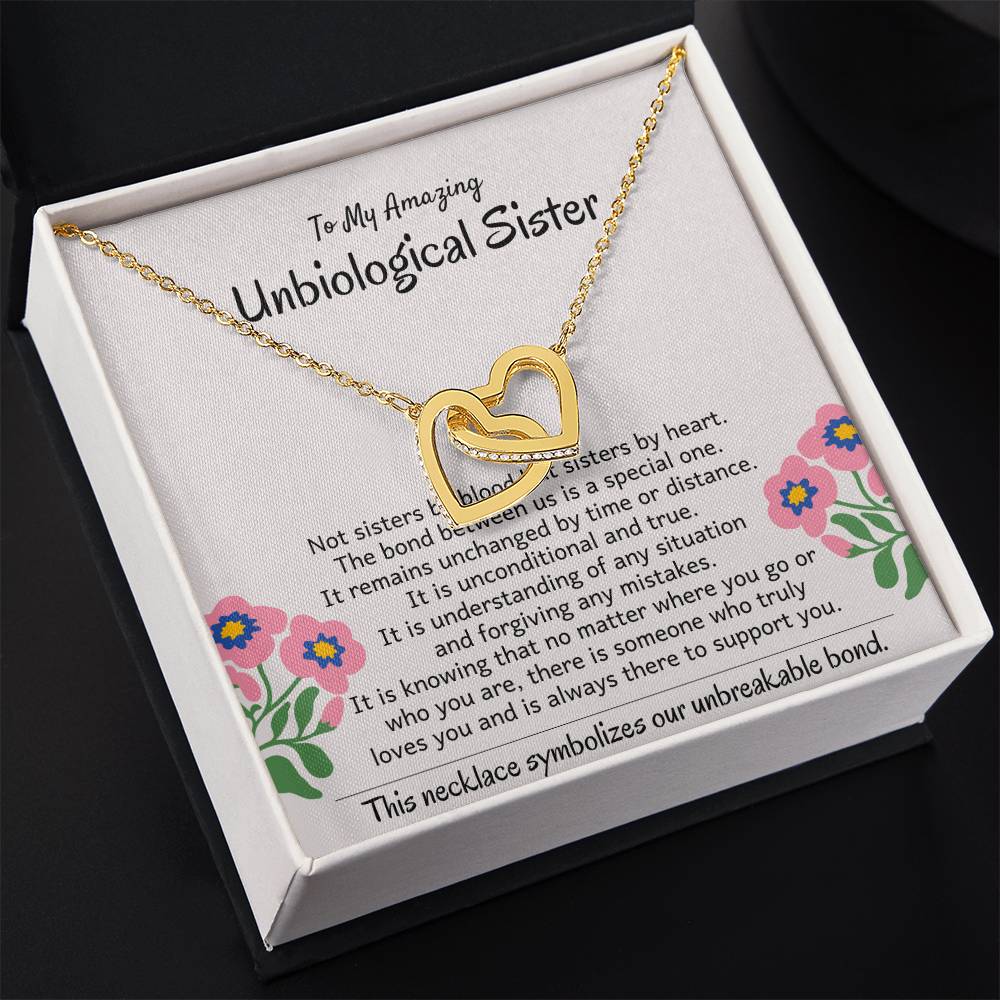To My Amazing Unbiological Sister - The bond between us is a special one - Interlocking Hearts Necklace