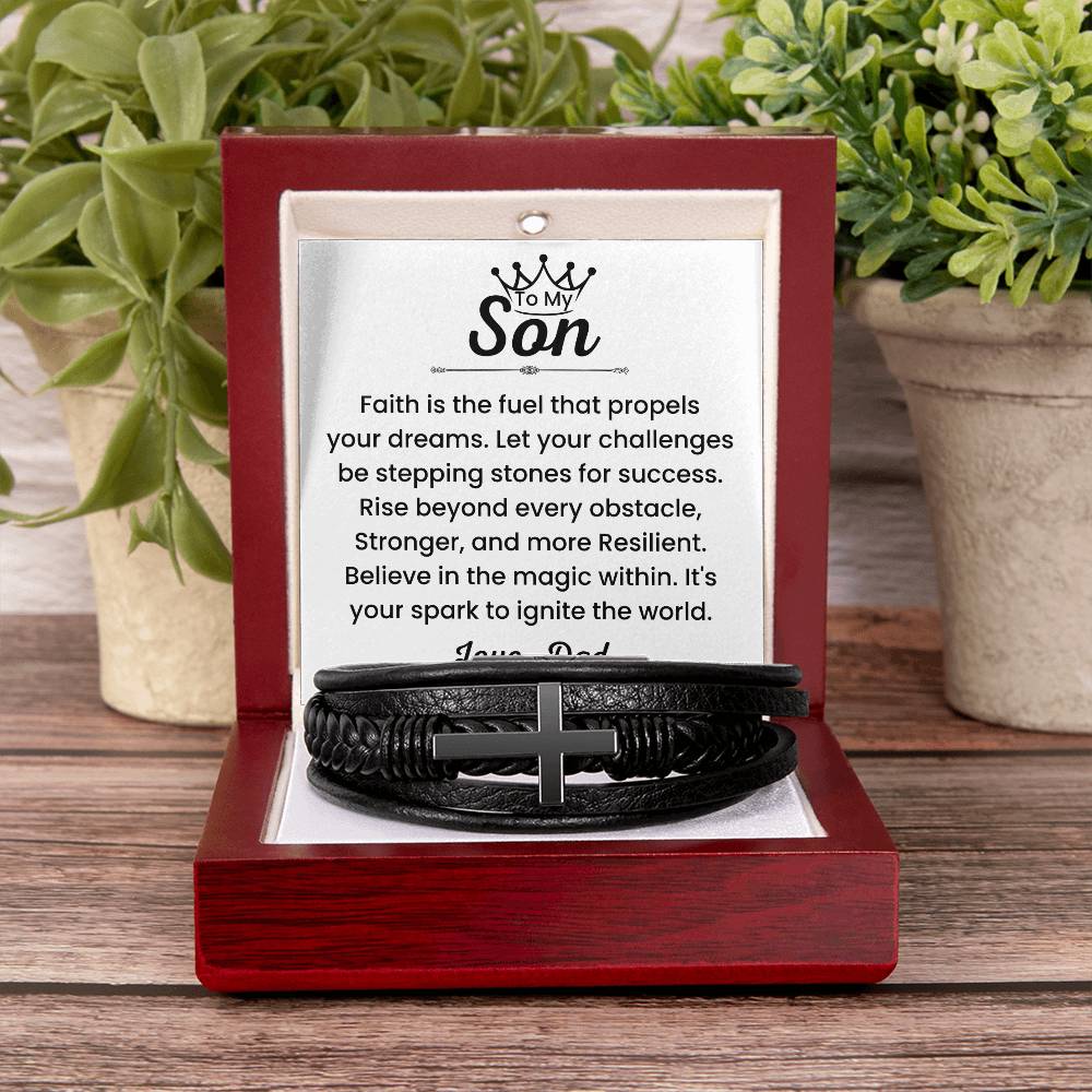 To My Son – Graduation, Birthday, Holiday Gift from Dad – Men’s Cross Bracelet