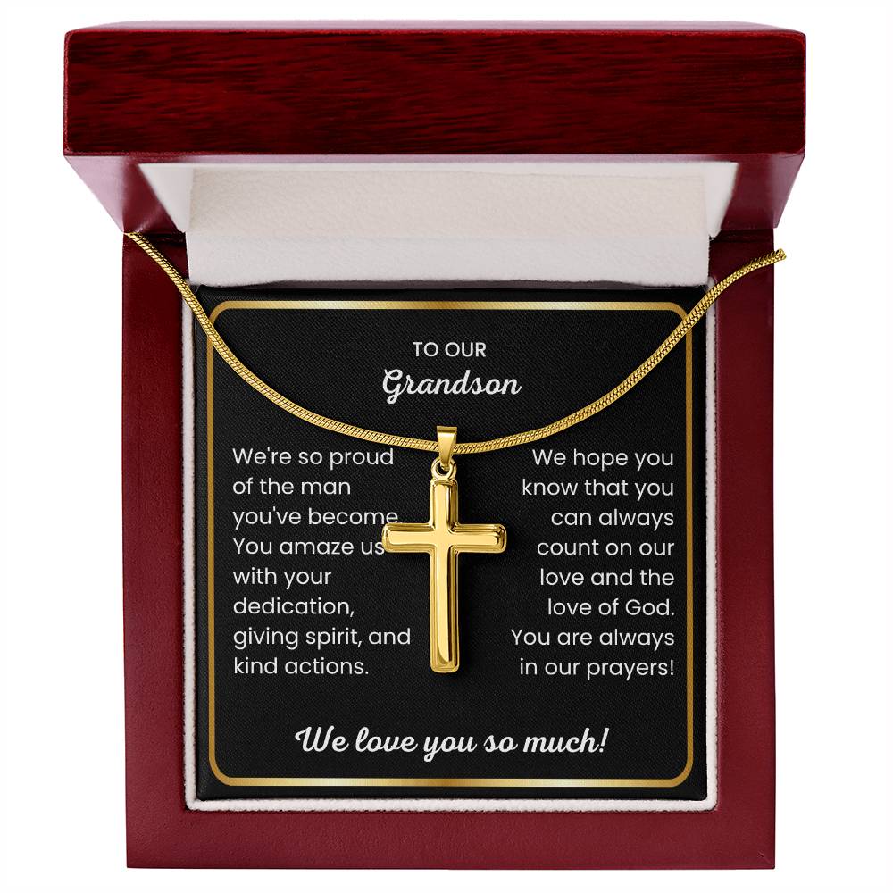 To Our Grandson - We love you so much - Gift for Grandson from Grandpa - Artisan Cross Necklace