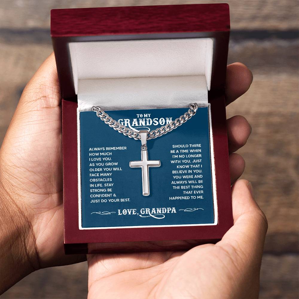 To My Grandson - Always remember how much I love you Artisan Cross with Cuban Link Chain