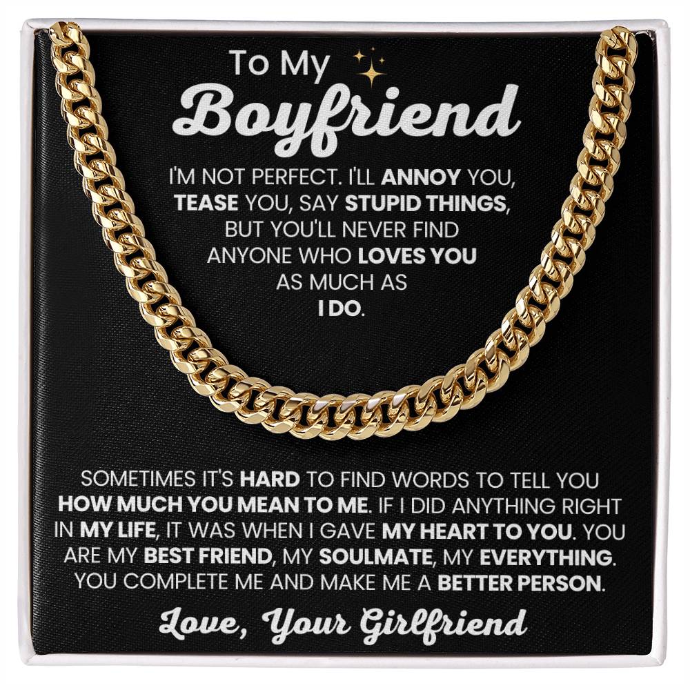 To My Boyfriend - Cuban Link Chain - Girlfriend to Boyfriend Anniversary, Christmas & Birthday Gift