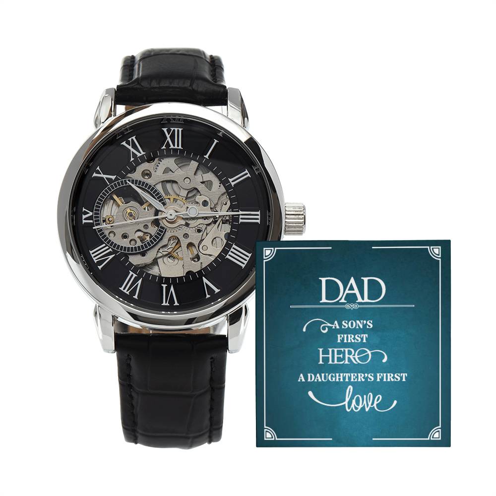 Dad - A Son's First Hero - Men's Openwork Watch Gift for Dad