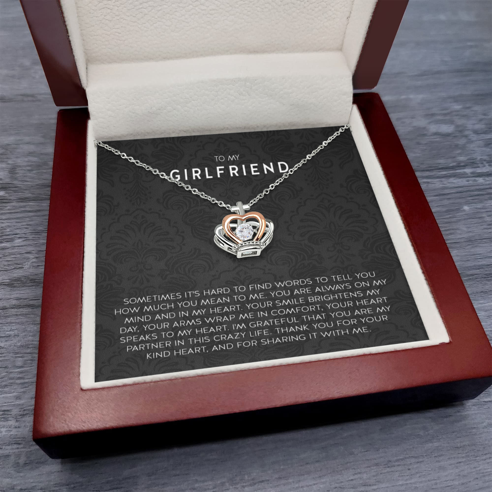 To My Girlfriend Necklace - Long Lasting Romantic Gift for Birthday, Sweet Surprises & Just Because Love - Crown Pendant Necklace