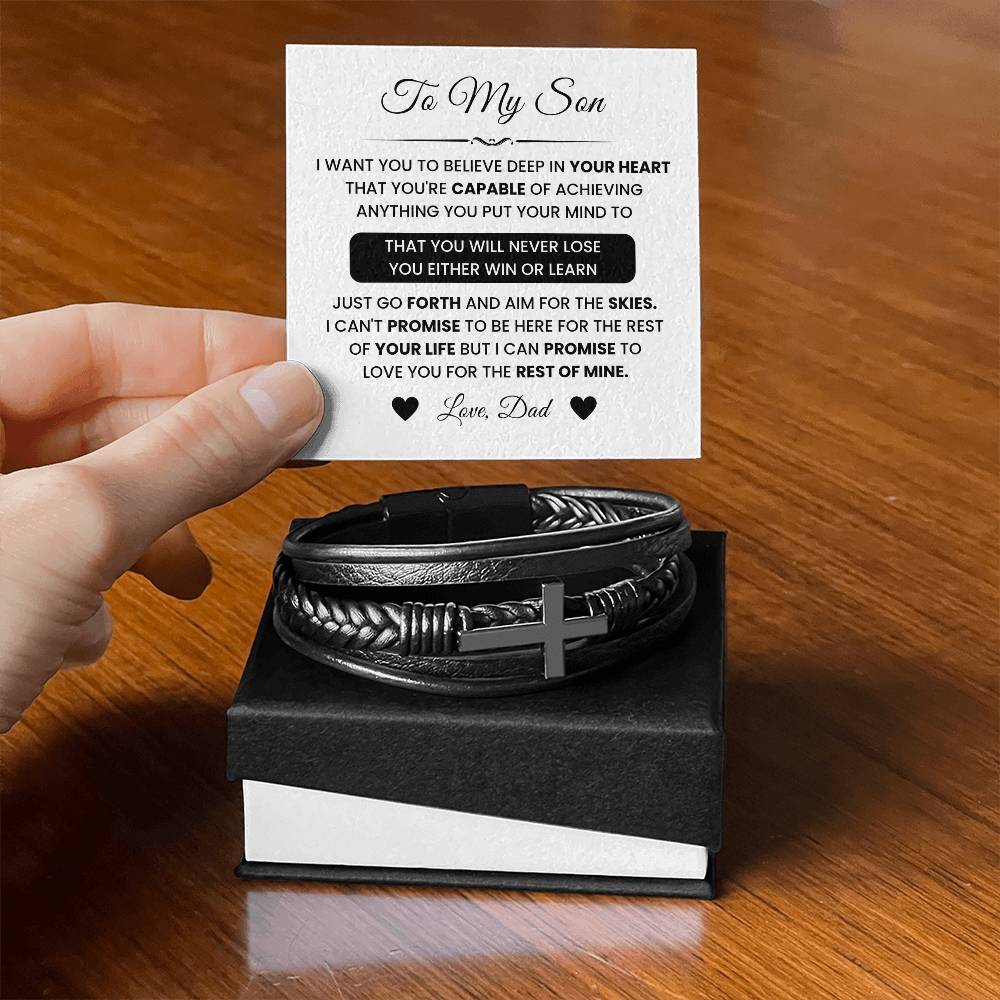 To My Son – Graduation, Christmas Gift from Dad – Men’s Cross Bracelet