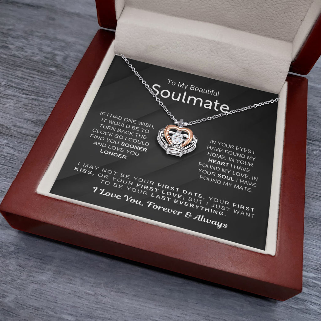 To My Beautiful Soulmate Necklace - Romantic Necklace for Surprising The Soulmate in Your Life - Crown Pendant Necklace