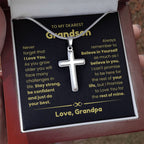 To My Grandson - Grandson Gift from Grandpa - As you grow older you will face many challenges in life - Artisan Cross Necklace