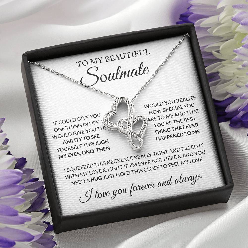 To My Beautiful Soulmate Necklace - Romantic Gift for Her for Christmas & Love Celebrations - Heart-to-heart Pendant Necklace
