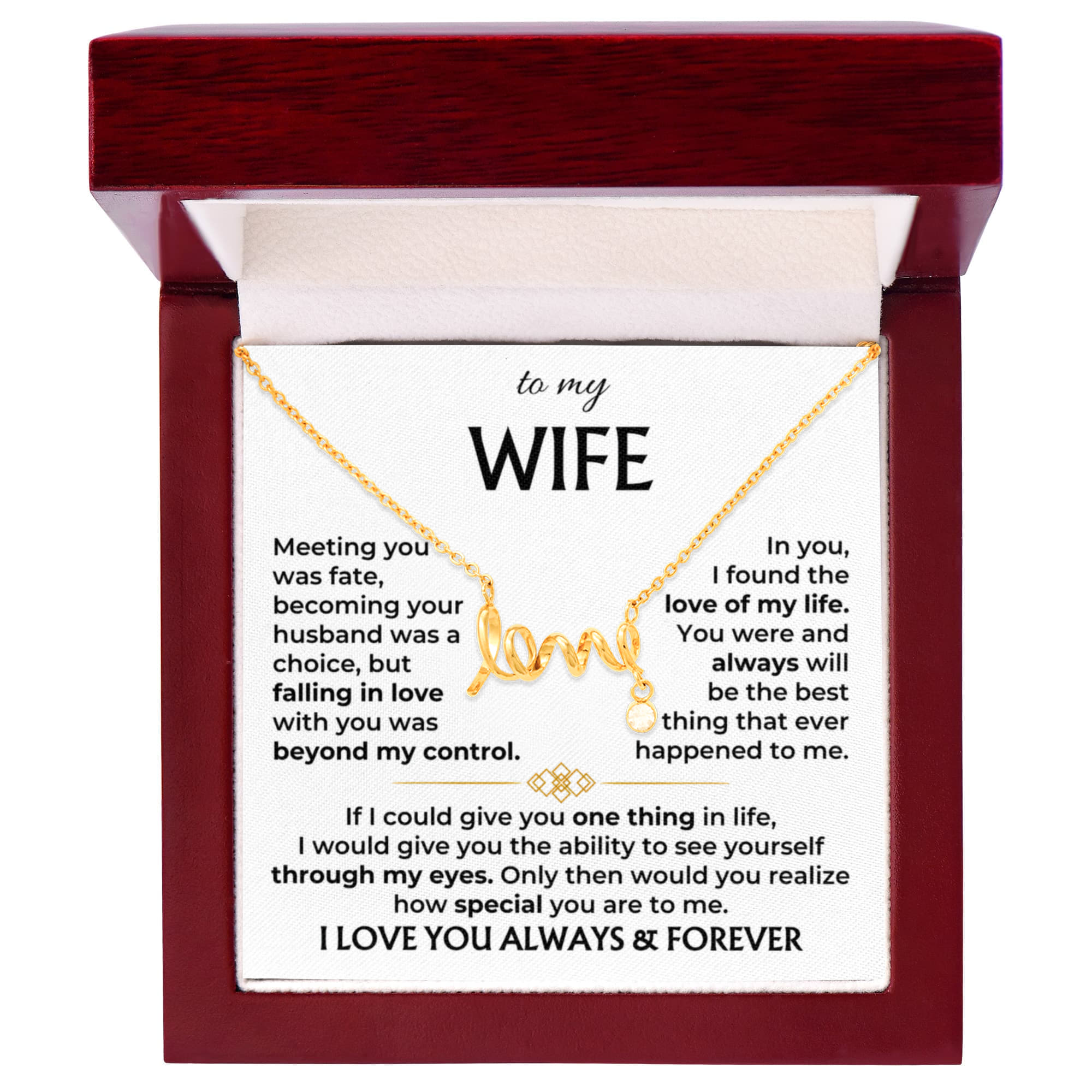 To My Wife Necklace - Cherished Wife Gift from Husband for Valentine’s Day, Anniversary & Birthday - Scripted Love Necklace
