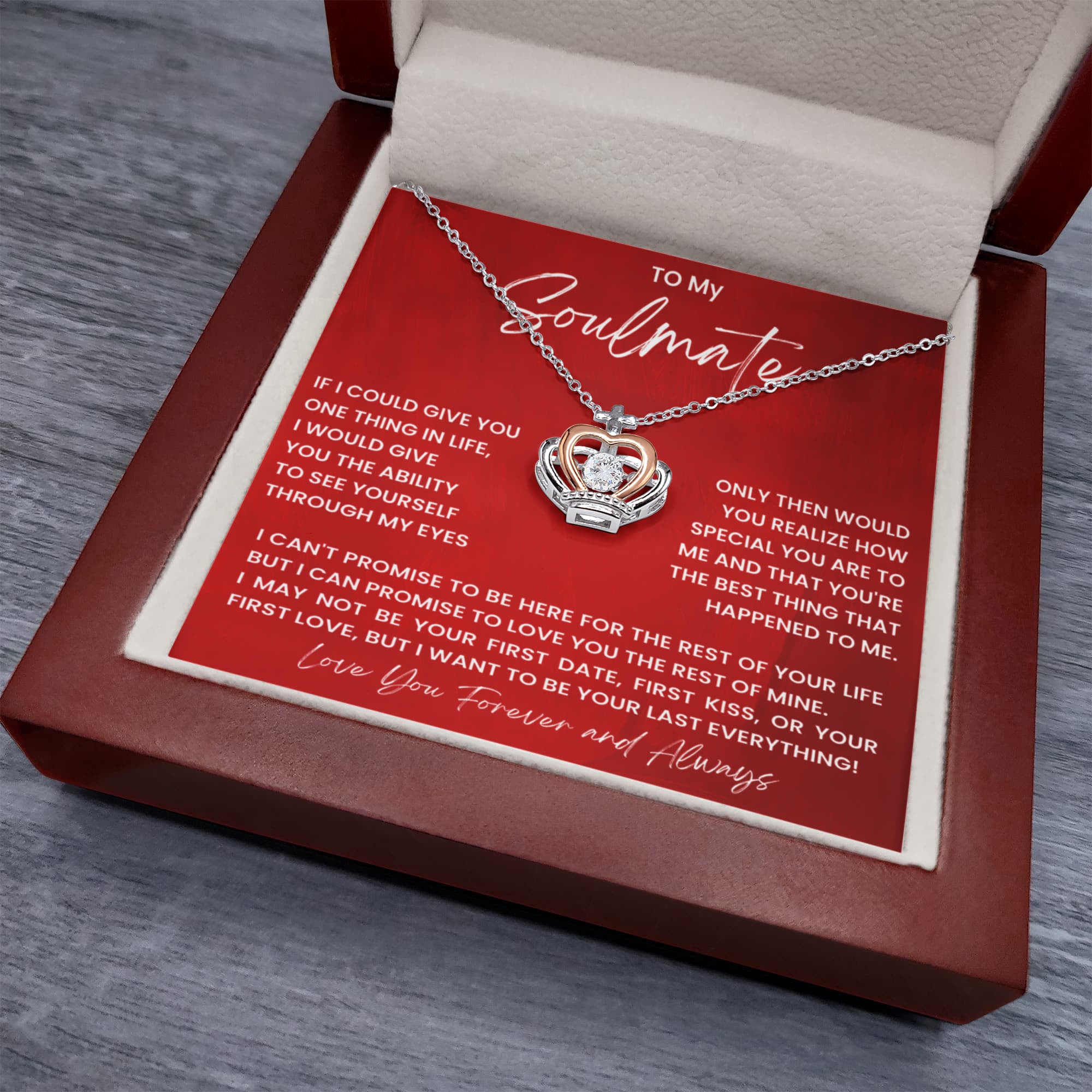 To My Soulmate Necklace - Long Distance Soulmate Gift for Valentine’s Day & Special Days - Crown Pendant Necklace