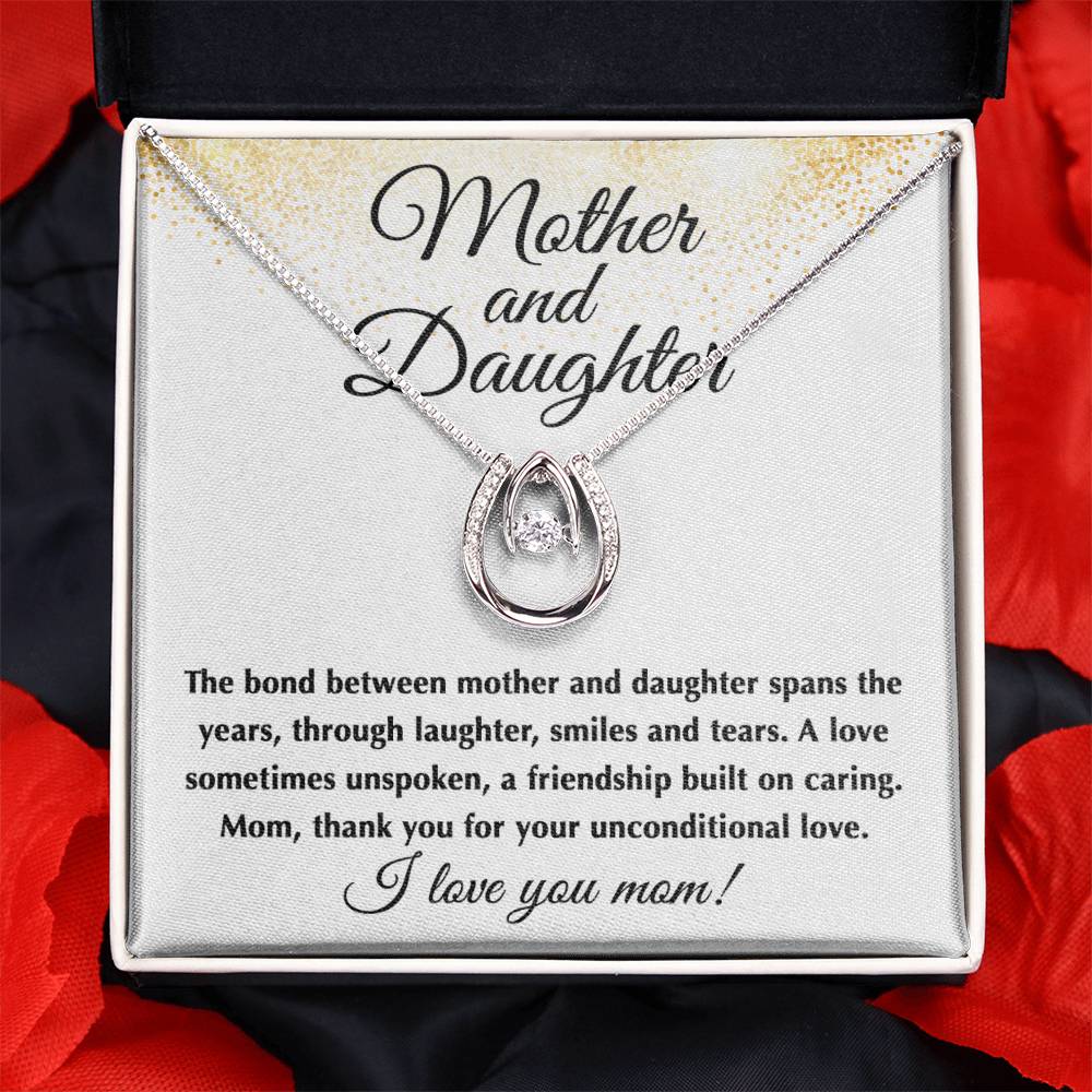 Mother and Daughter Gift - I Love You Mom - Lucky In Love Necklace - Best for Birthday, Christmas & Mother's Day