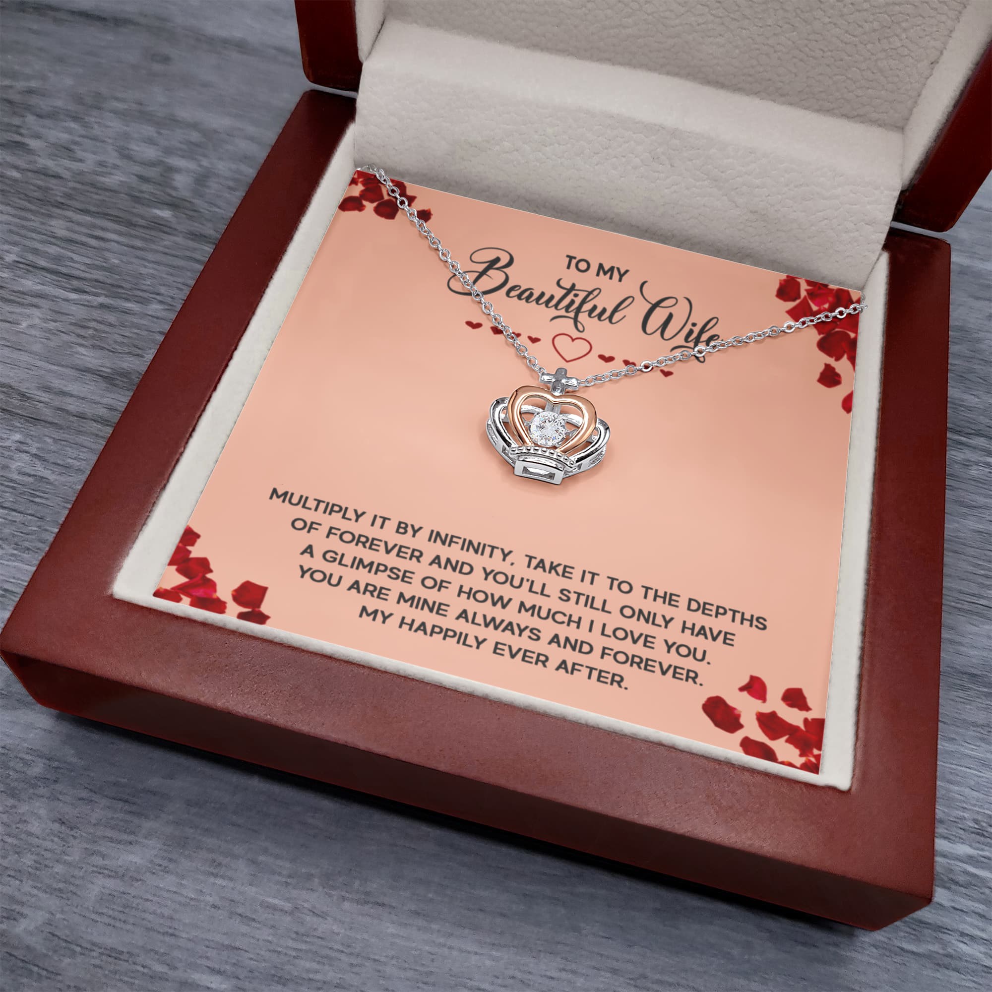 To My Wife Necklace - Emotional Love Gift from Husband for Birthday & Valentine’s Day - Crown Pendant Necklace