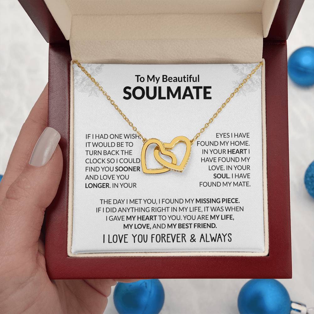 To My Beautiful Soulmate Necklace - Jewelry Gift for Her for Celebrating Romantic Moments - Interlocking Hearts Necklace