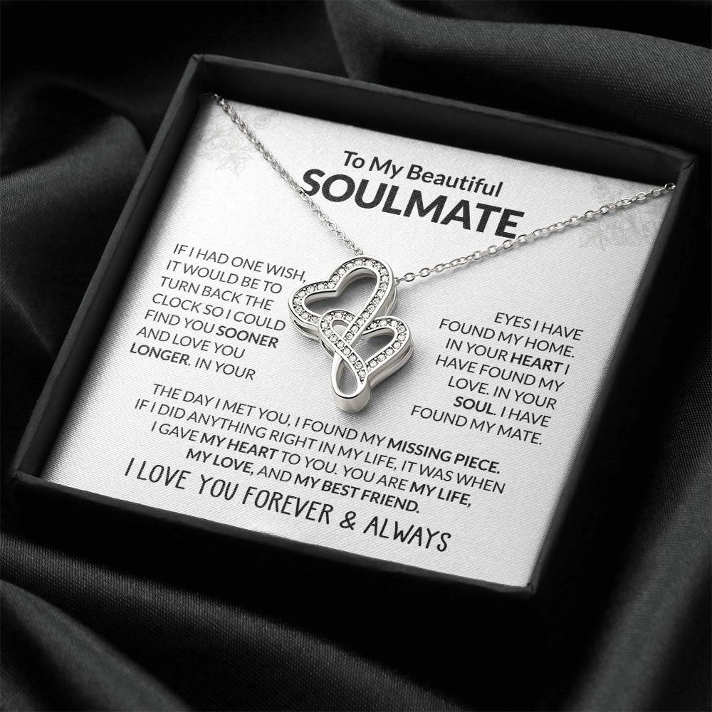 To My Beautiful Soulmate Necklace - Romantic Necklace Gift for Her for Valentine’s Day & Special Occasions - Heart-to-heart Pendant Necklace