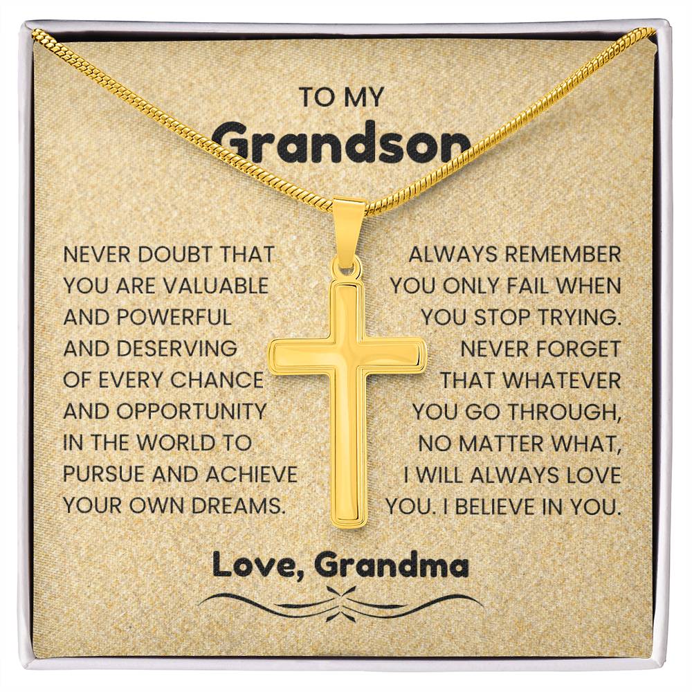 To My Grandson - Gift for Grandson from Grandma - I will always love you - Artisan Cross Necklace