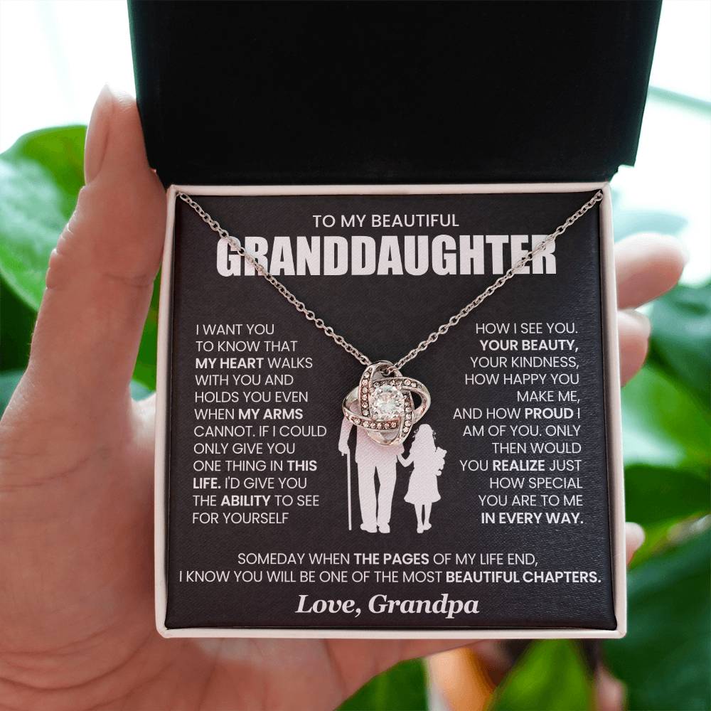 To My Granddaughter Necklace – Present for Granddaughter Birthday, Christmas from Grandpa – Love Knot Necklace