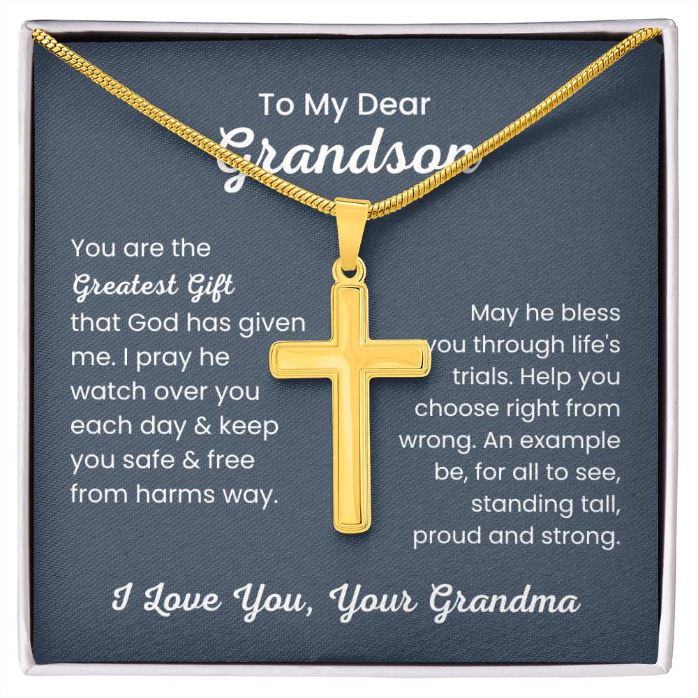 To Dear My Grandson - You are the greatest gift - Gift for Grandson from Grandma - Artisan Cross Necklace