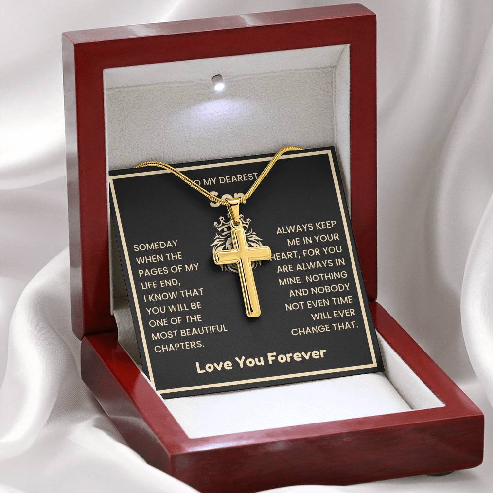 To My Dearest Son Necklace - Gift for Son - Always keep me in your heart - Artisan Cross Necklace