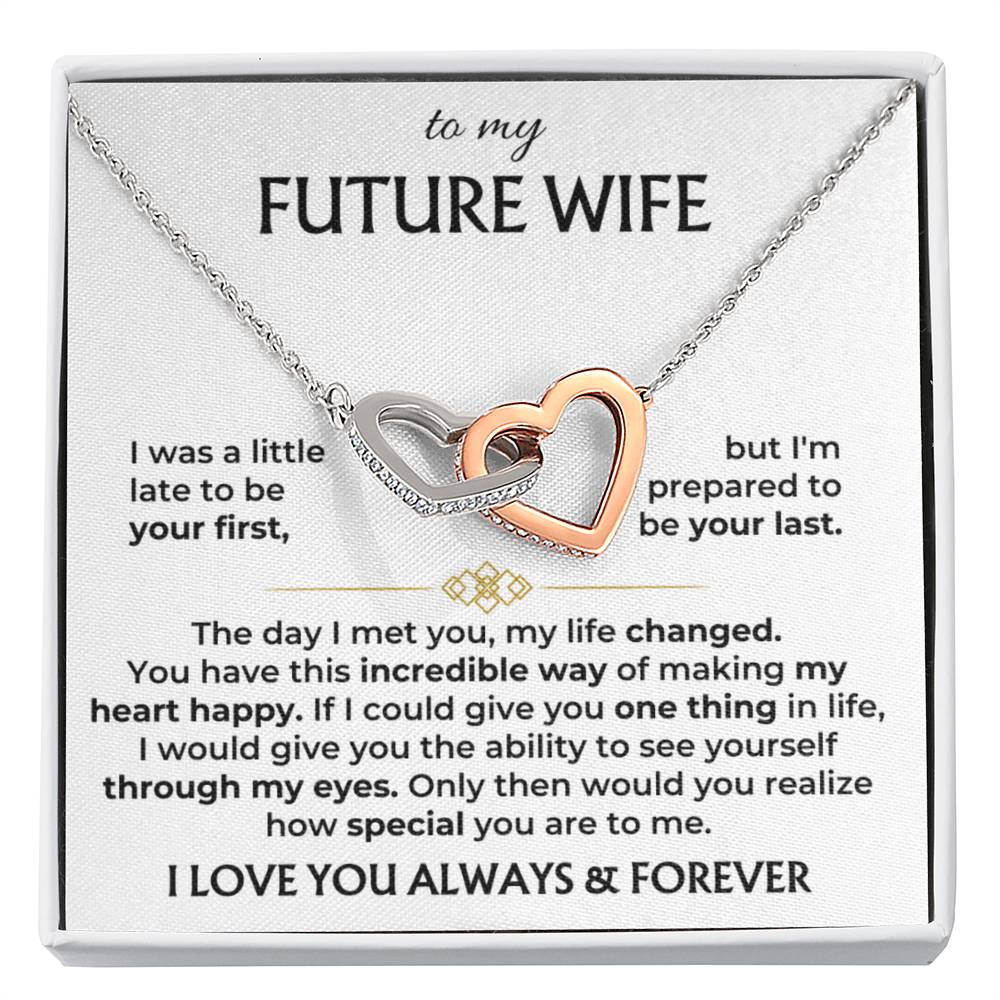 Future Wife Necklace - Romantic Jewelry Gift for Girlfriend for Valentine’s Day, Birthday & Proposal Celebrations - Interlocking Hearts Necklace